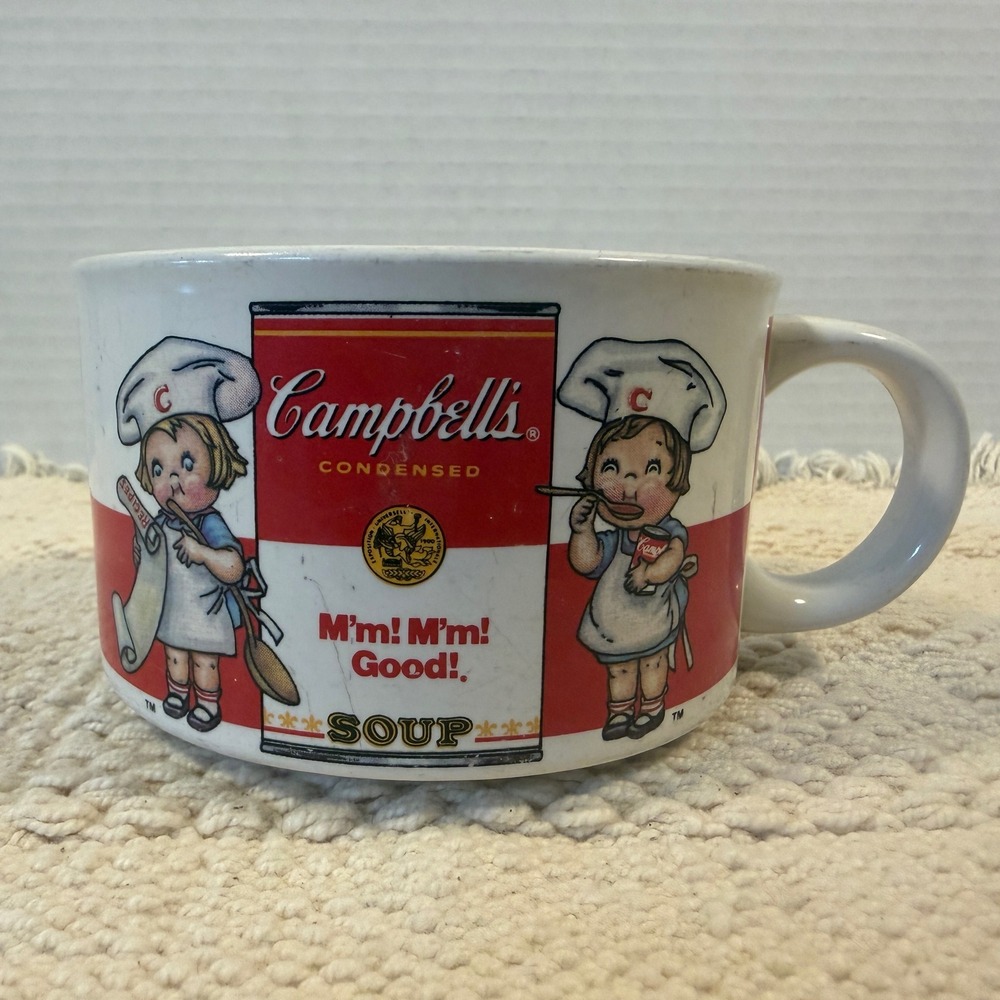 Vintage 1997 Campbells Kids Soup Mug by Westwood Ceramic Cup Red White 14oz